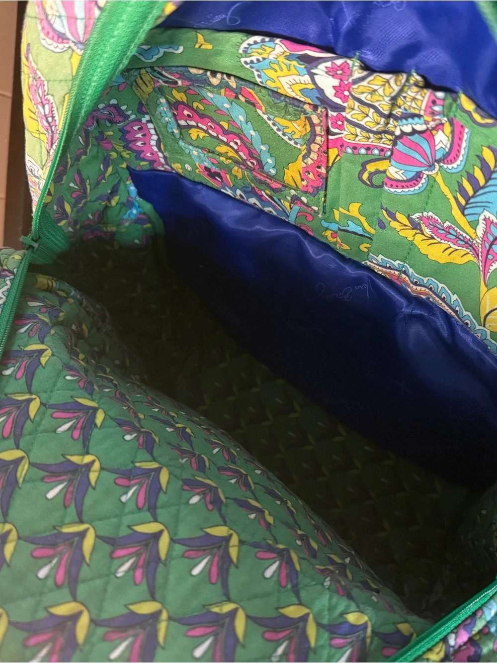 Vera Bradley Green Paisley Quilted Backpack with Bright Trim
